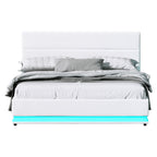 White LED Bed Frame Queen Size LED Gas Lift White