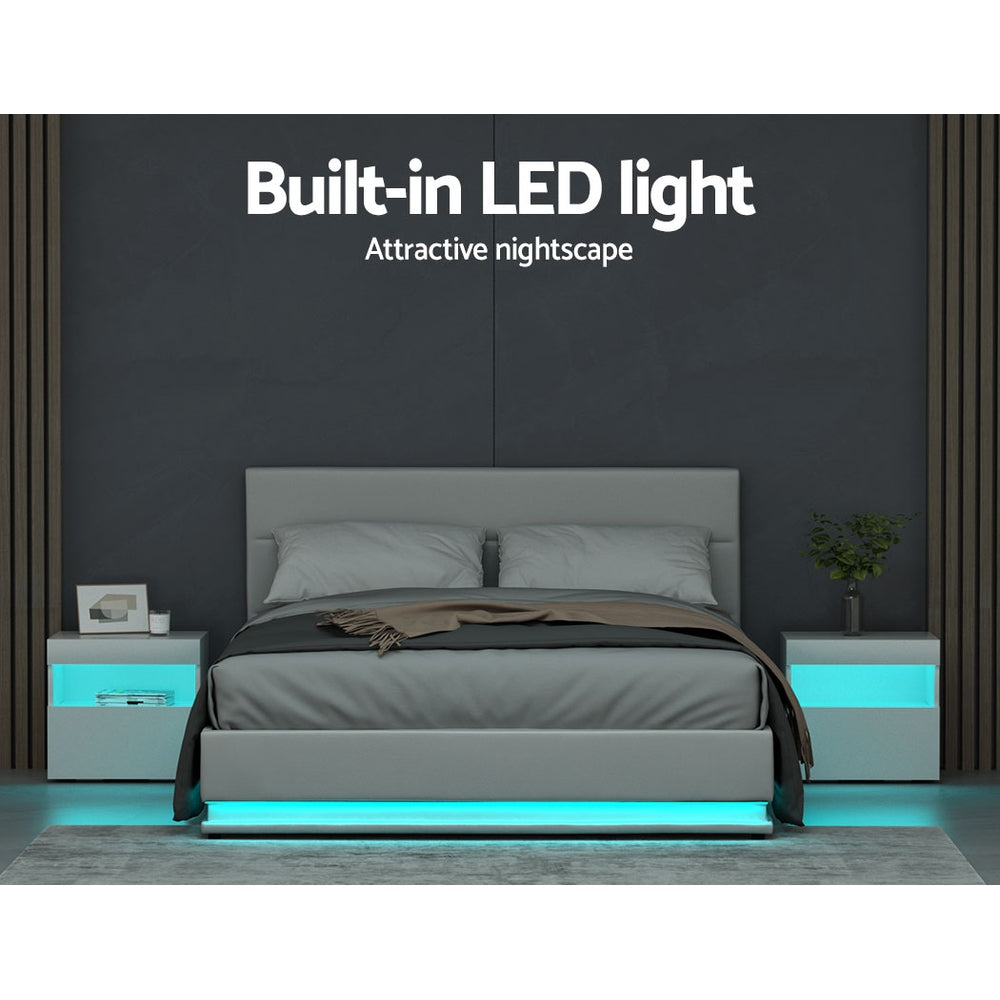 White LED Bed Frame Queen Size LED Gas Lift White