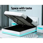 White LED Bed Frame Queen Size LED Gas Lift White