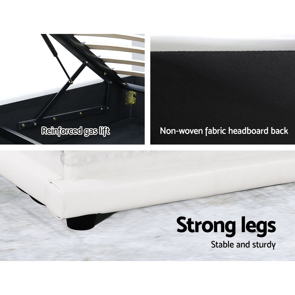 White LED Bed Frame Queen Size LED Gas Lift White