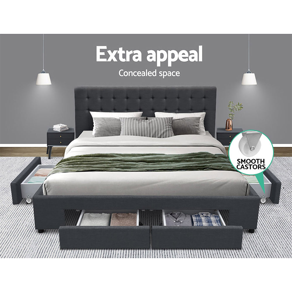 Bed Frame Queen Size with 4 Drawers Charcoal AVIO
