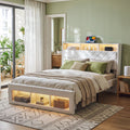 Queen Bed Frame with Storage Charging Station & LED White