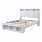 Queen Bed Frame with Storage Charging Station & LED White