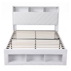 Queen Bed Frame with Storage Charging Station & LED White