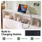 Queen Bed Frame with Storage Charging Station & LED White