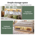 Queen Bed Frame with Storage Charging Station & LED White