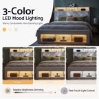 Queen Bed Frame with Storage Charging Station & LED White