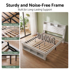 Queen Bed Frame with Storage Charging Station & LED White
