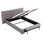 Queen Size Upholstered Gas Lift Bed Frame with Foldable Bench PVC Leather Platform Bed with Storage