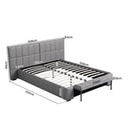 Queen Size Upholstered Gas Lift Bed Frame with Foldable Bench PVC Leather Platform Bed with Storage