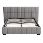 Queen Size Upholstered Gas Lift Bed Frame with Foldable Bench PVC Leather Platform Bed with Storage