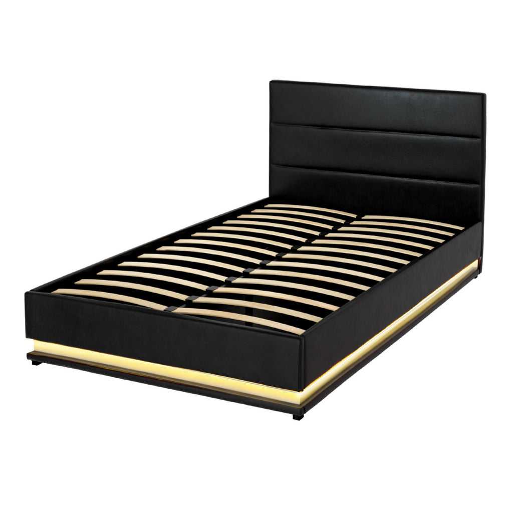 Bed Frame King Single Size LED Gas Lift Black LUMI