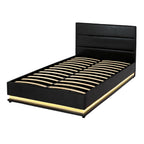 Bed Frame King Single Size LED Gas Lift Black LUMI