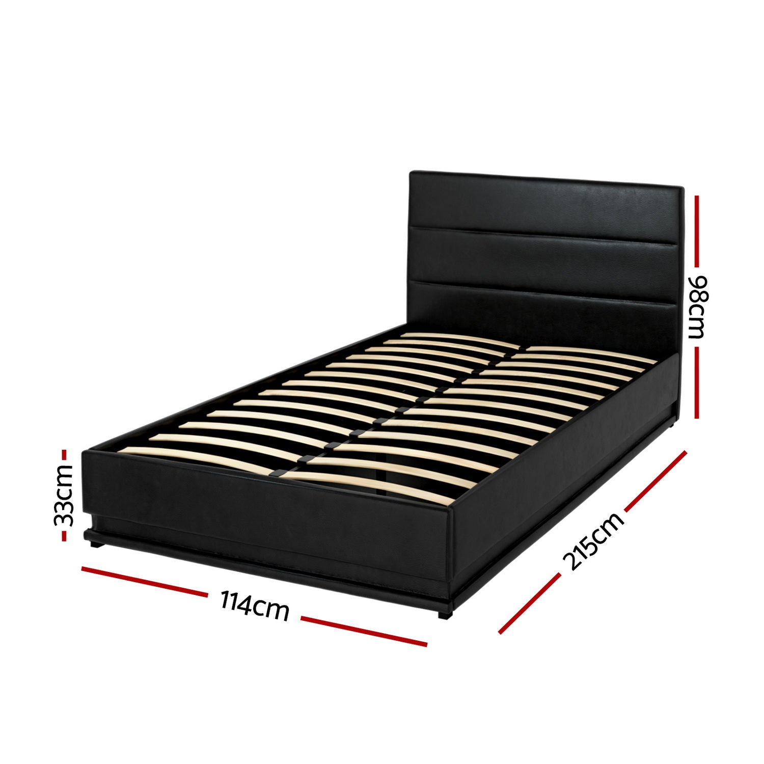 Bed Frame King Single Size LED Gas Lift Black LUMI