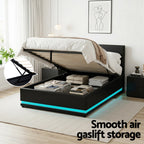 Bed Frame King Single Size LED Gas Lift Black LUMI