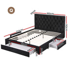 Queen Bed Frame Storage Charging Station Upholstered 3 Drawers USB Type-C
