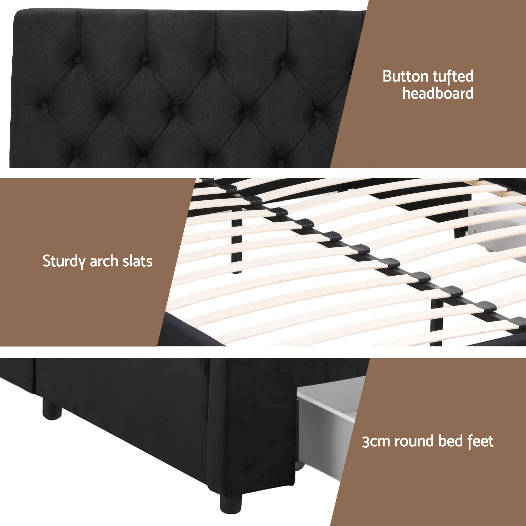 Queen Bed Frame Storage Charging Station Upholstered 3 Drawers USB Type-C
