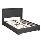 Artiss Double Bed Frame Gas Lift Storage Bed with Charging Ports Upholstered Geometric Headboard Charcoal Grey