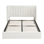 Queen Bed Frame with Gaslift Storage USB Type-C Charging Ports Velvet Upholstery White