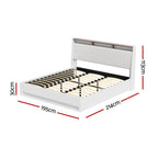 Bed Frame Gas Lift LED Beds Base Platform White PVC Leather Storage Headboard - King