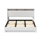 Bed Frame Gas Lift LED Beds Base Platform White PVC Leather Storage Headboard - King