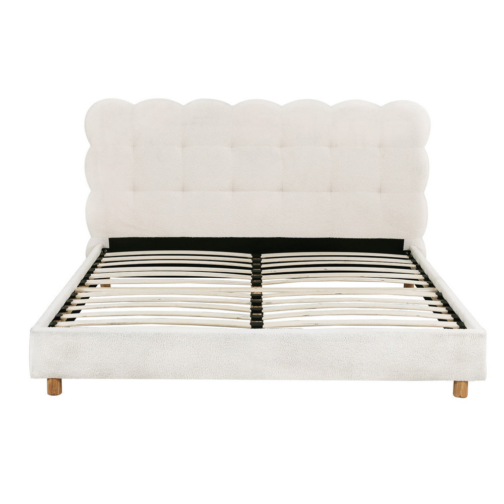 Double Bed Frame Cloud Headboard Boucle Fabric Mattress Platform Base White