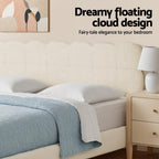 Double Bed Frame Cloud Headboard Boucle Fabric Mattress Platform Base White