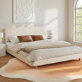Double Bed Frame Cloud Headboard Boucle Fabric Mattress Platform Base White