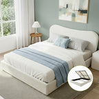 Double Bed Frame with Gaslift Storage Wooden Platform Mattress Base Boucle Upholstered White