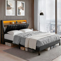 Queen Bed Frame LED Storage Headboard with Charging Station Black