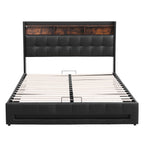 Queen Bed Frame with Gas Lift Storage LED Lights Charging Station Headboard with Open Shelf