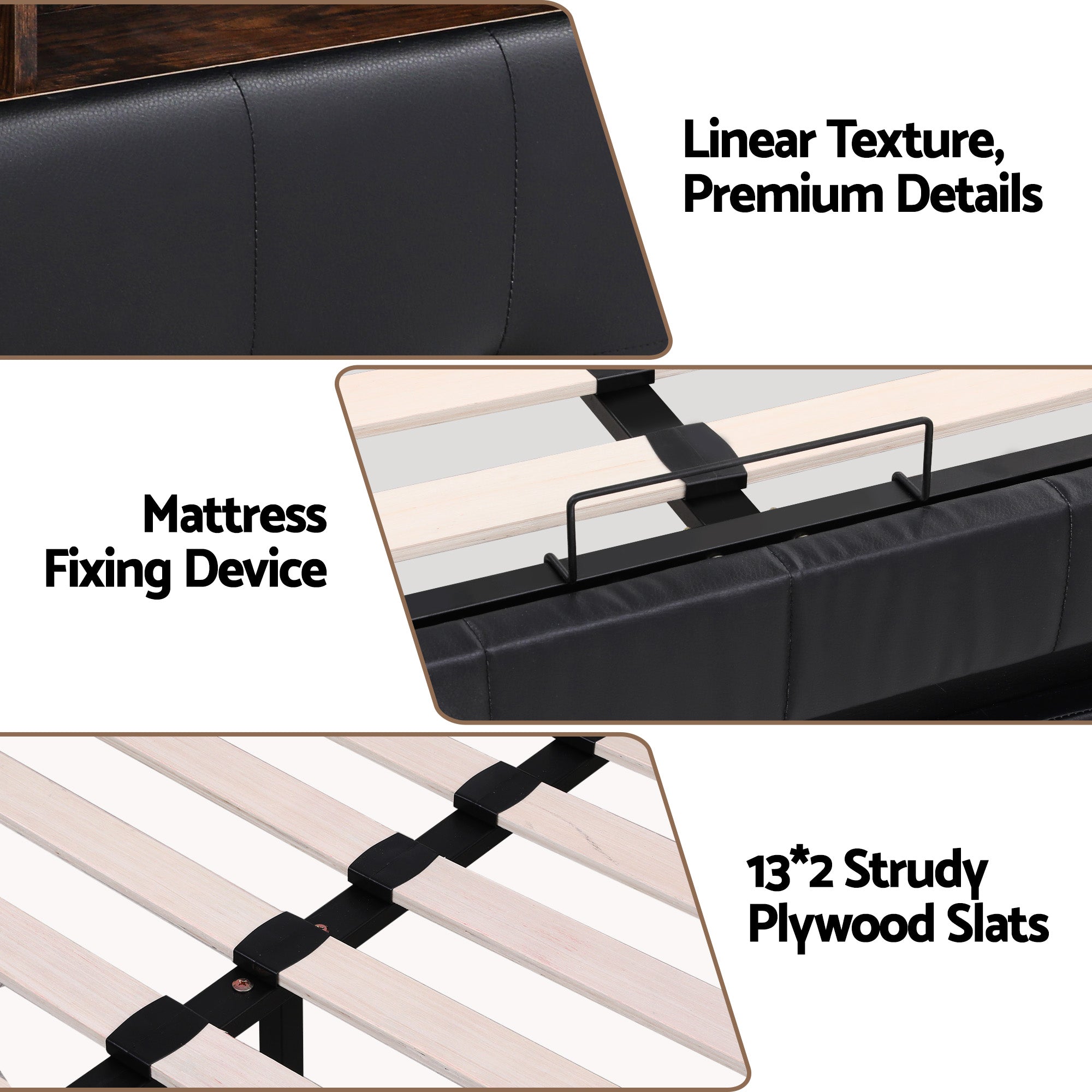 Queen Bed Frame with Gas Lift Storage LED Lights Charging Station Headboard with Open Shelf