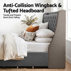 Double Bed Frame with 4 Storage Drawers and Charging Station Tufted Wingback Headboard 300kg Loads Charcoal Grey