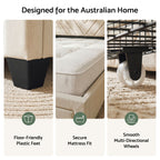 Double Bed Frame with Charging Station and Storage Drawers Beige 300KG Noise Free