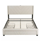Queen Bed Frame with Charging Station and Storage Drawers Beige 300KG Noise Free