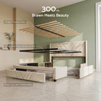 Queen Bed Frame with Charging Station and Storage Drawers Beige 300KG Noise Free