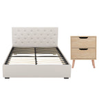 Double Bed Frame with Storage and Bedside Table Set Tufted Linen Gas Lift Bed Base and 2-Drawer Nightstand