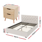 Double Bed Frame with Storage and Bedside Table Set Tufted Linen Gas Lift Bed Base and 2-Drawer Nightstand