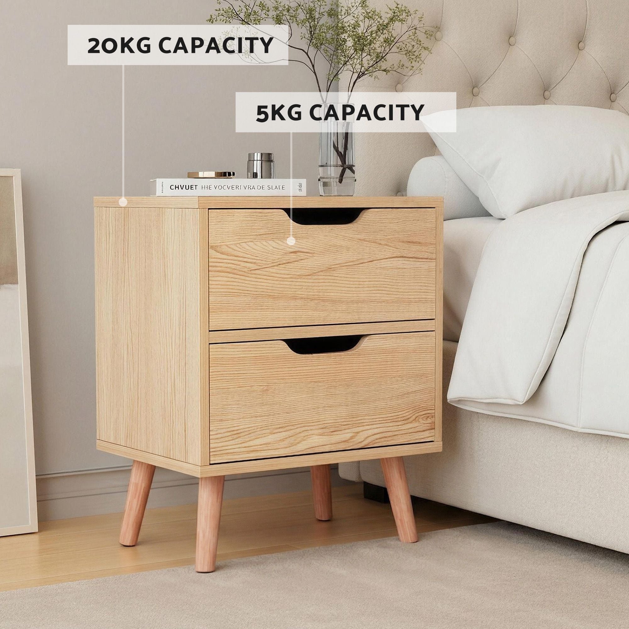 Double Bed Frame with Storage and Bedside Table Set Tufted Linen Gas Lift Bed Base and 2-Drawer Nightstand