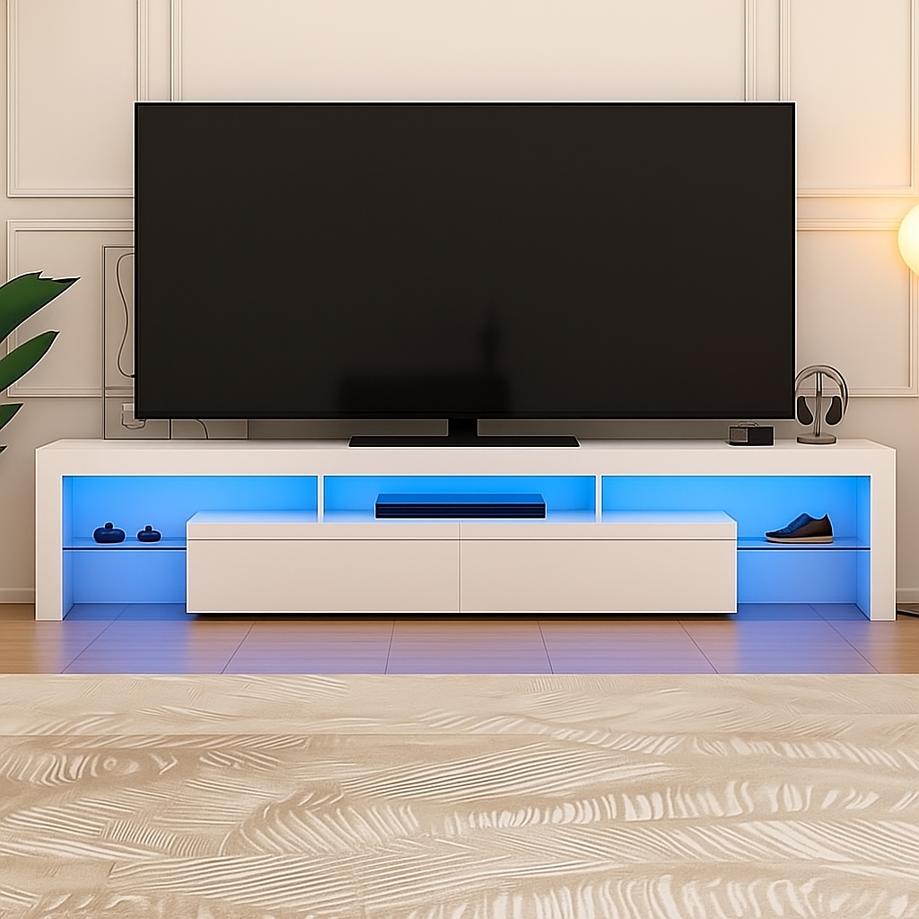 White TV Unit High Gloss Finish with Drawer – 190cm