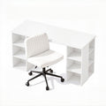 Office Desk & Chair Set 150cm Computer Desk with 6 Storage Shelves & Ergonomic Cross Legged Chair Armless Cross PU Leather Office Chair with Wheels