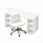 Office Desk & Chair Set 150cm Computer Desk with 6 Storage Shelves & Ergonomic Cross Legged Chair Armless Cross PU Leather Office Chair with Wheels