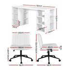 Office Desk & Chair Set 150cm Computer Desk with 6 Storage Shelves & Ergonomic Cross Legged Chair Armless Cross PU Leather Office Chair with Wheels