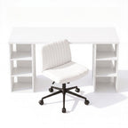 Office Desk & Chair Set 150cm Computer Desk with 6 Storage Shelves & Ergonomic Cross Legged Chair Armless Cross PU Leather Office Chair with Wheels