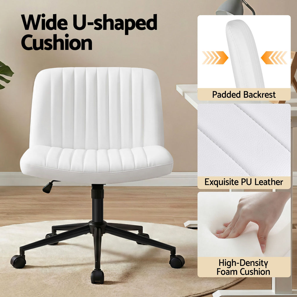 Office Desk & Chair Set 150cm Computer Desk with 6 Storage Shelves & Ergonomic Cross Legged Chair Armless Cross PU Leather Office Chair with Wheels