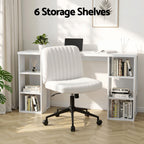 Office Desk & Chair Set 150cm Computer Desk with 6 Storage Shelves & Ergonomic Cross Legged Chair Armless Cross PU Leather Office Chair with Wheels