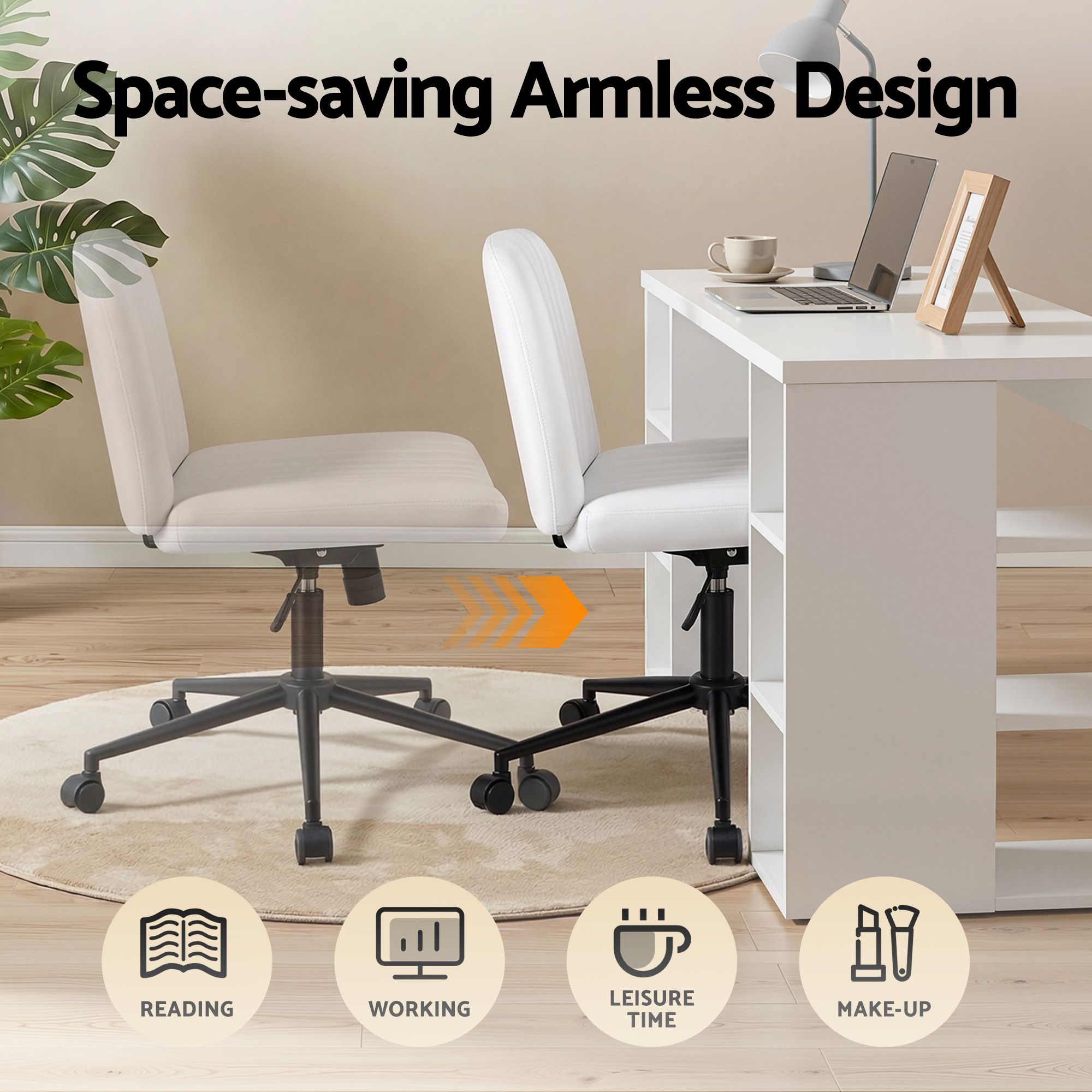 Office Desk & Chair Set 150cm Computer Desk with 6 Storage Shelves & Ergonomic Cross Legged Chair Armless Cross PU Leather Office Chair with Wheels