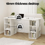 Office Desk & Chair Set 150cm Computer Desk with 6 Storage Shelves & Ergonomic Cross Legged Chair Armless Cross PU Leather Office Chair with Wheels