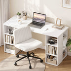 Office Desk & Chair Set 150cm Computer Desk with 6 Storage Shelves & Ergonomic Cross Legged Chair Armless Cross PU Leather Office Chair with Wheels