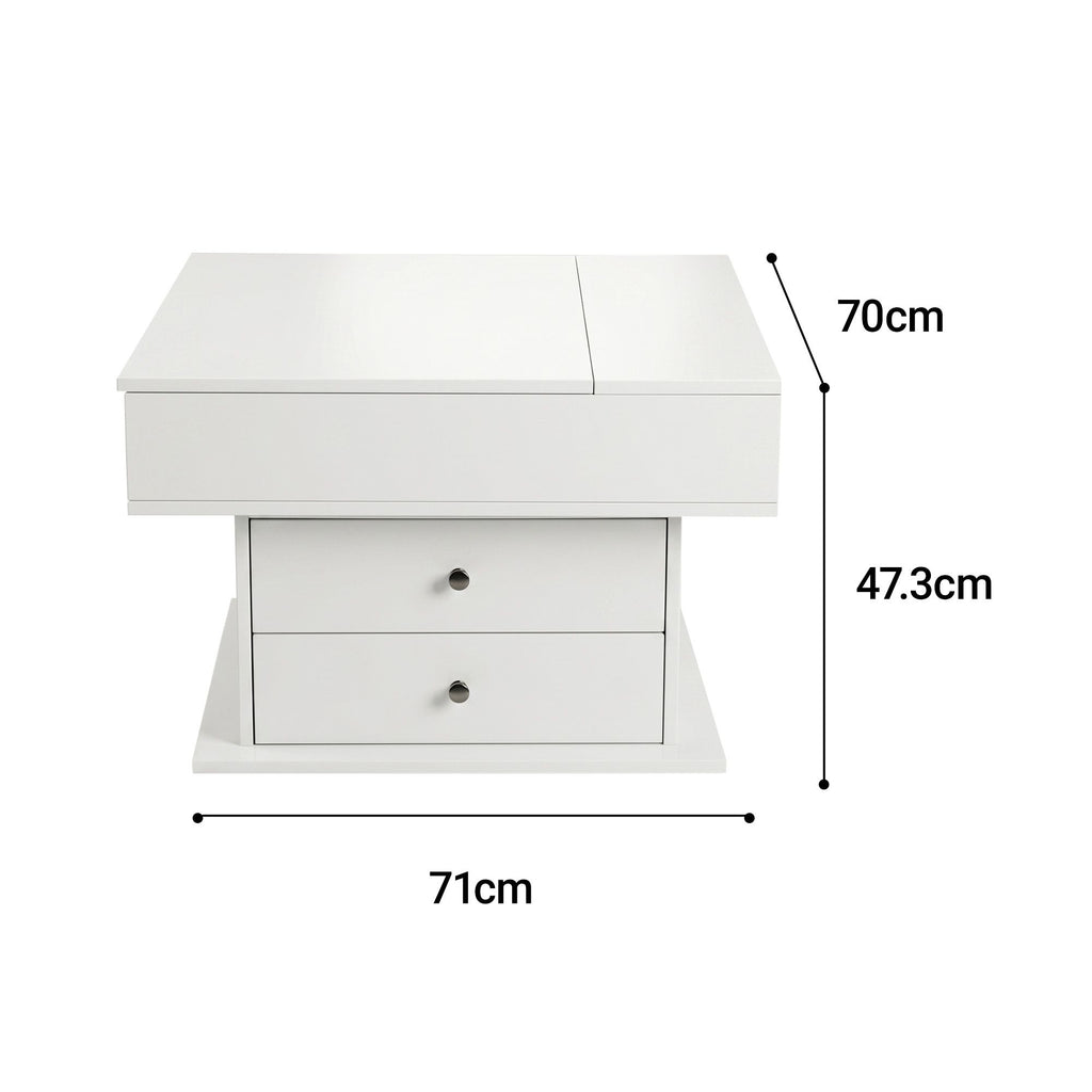 Lift Top Coffee Table Centre Table with Rotating Top Hidden Storage White